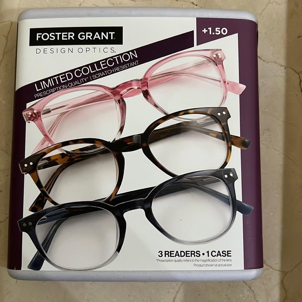 3 reading glasses and 1 case